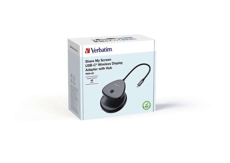Verbatim WDA-02 Share My Screen 4K USB-C Wireless Display Adapter with Hub Black