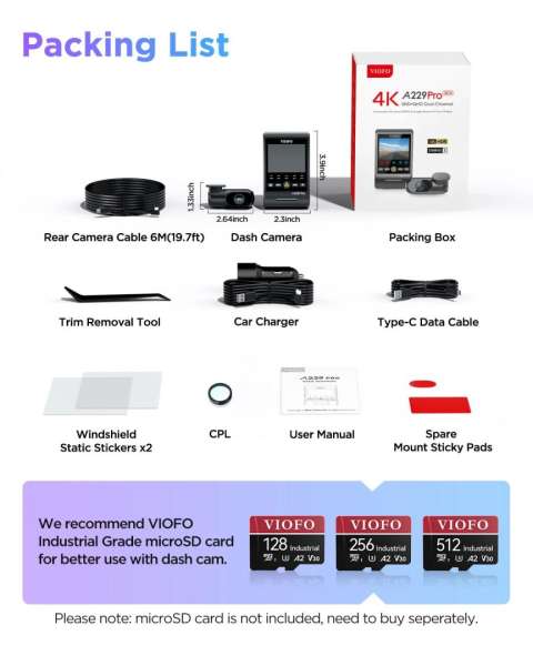 VIOFO A229 Pro 2CH Dual Dash Cam Black