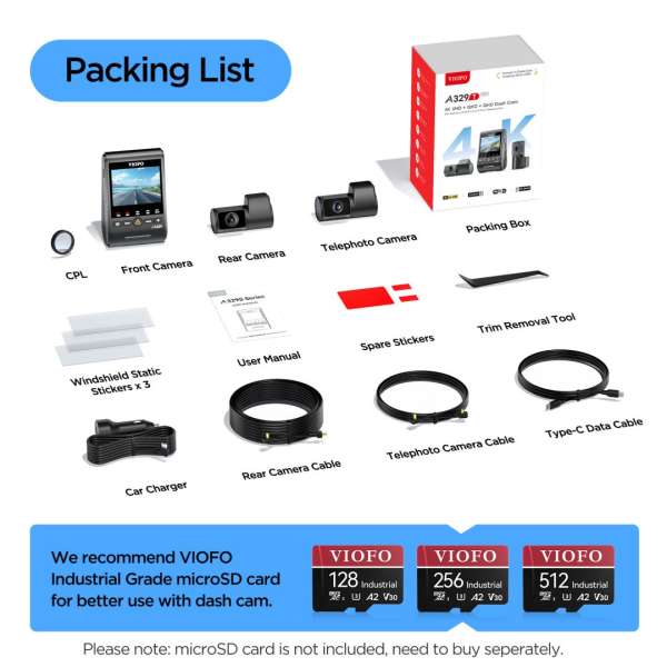 VIOFO A329T 3CH Dash Cam Black