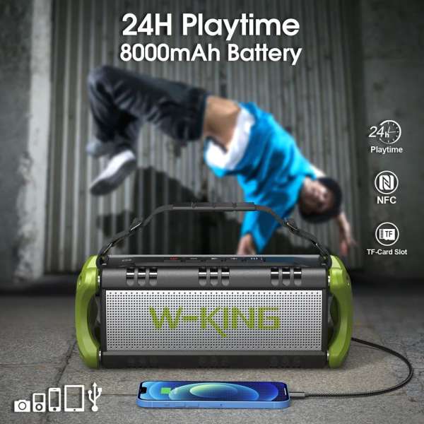 W-King D8 Bluetooth Speaker Black/Green