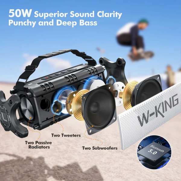 W-King D8 Bluetooth Speaker Black/Silver
