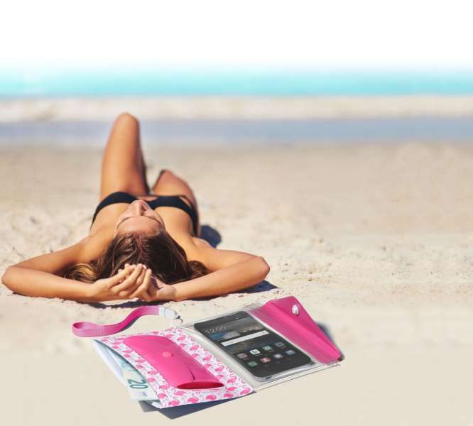 Cellularline Waterproof case with wallet Voyager Pochette for phones up to 5.2", pink