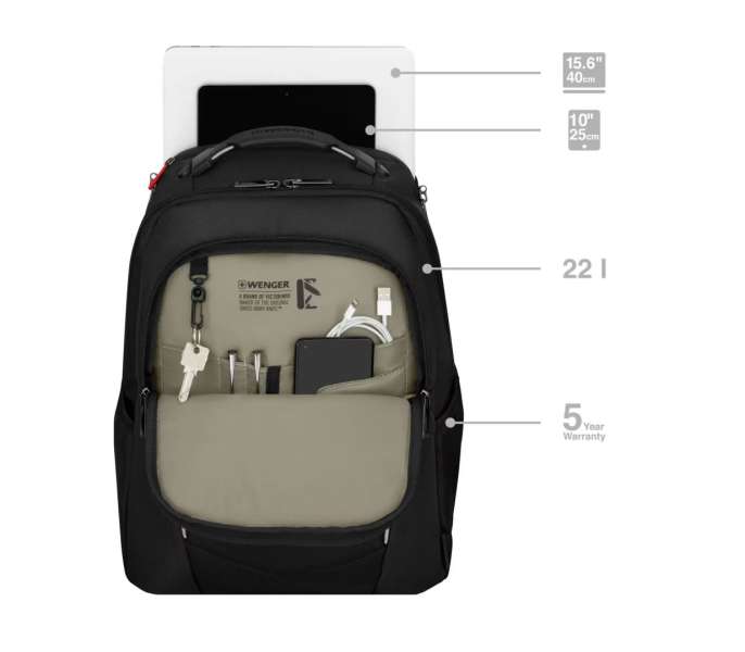 Wenger Laptop Backpack with Tablet Pocket 15,6" 22L Black