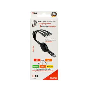 2GO All in One Automatic USB/Type-C Cable 1m Black 2GO All in One Automatic USB/Type-C Cable 1m Black