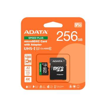 A-Data 256GB microSDXC Speed Plus Class 10 UHS-I U3 V30 + adapterrel A-Data 256GB microSDXC Speed Plus Class 10 UHS-I U3 V30 + adapterrel