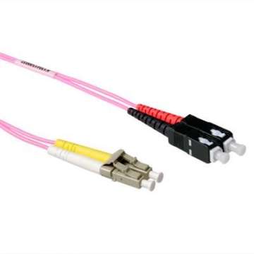 ACT LSZH Multimode 50/125 OM4 fiber cable duplex with LC and SC connectors 5m Pink