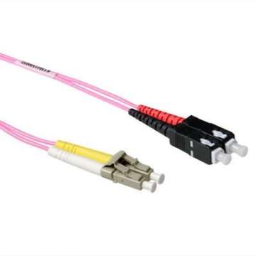 ACT LSZH Multimode 50/125 OM4 fiber cable duplex with LC and SC connectors 7m Pink ACT LSZH Multimode 50/125 OM4 fiber cable duplex with LC and SC connectors 7m Pink