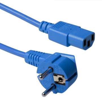 ACT Powercord mains connector Schuko CEE 7/7 male (angled) - C13 IEC 60320 5m Blue