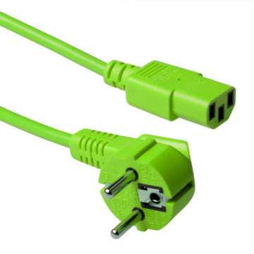 ACT Powercord mains connector Schuko CEE 7/7 male (angled) - C13 IEC 60320 5m Green