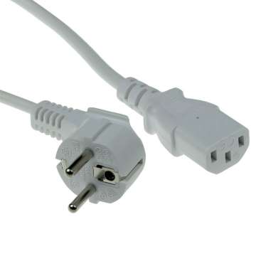 ACT Powercord mains connector Schuko CEE 7/7 male (angled) - C13 IEC 60320 5m White