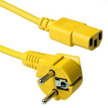 ACT Powercord mains connector Schuko CEE 7/7 male (angled) - C13 IEC 60320 5m Yellow