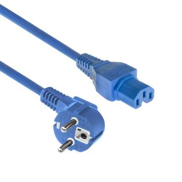 ACT Powercord mains connector Schuko CEE 7/7 male (angled) - C15 IEC 60320 1m Blue ACT Powercord mains connector Schuko CEE 7/7 male (angled) - C15 IEC 60320 1m Blue