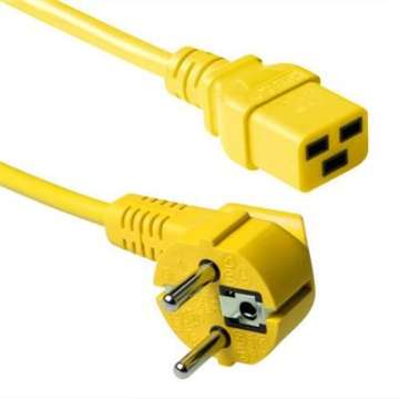 ACT Powercord mains connector Schuko CEE 7/7 male (angled) - C19 IEC 1,2m Yellow