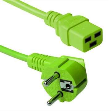 ACT Powercord mains connector Schuko CEE 7/7 male (angled) - C19 IEC 60320 0,6m Green