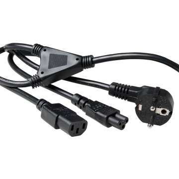 ACT Powercord split cable mains connector CEE7/7 male (angled) - 1 x C13 + 1 x C5 1,8m Black