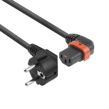 ACT Powercord Schuko CEE 7/7 male (angled) - C13 IEC Lock (left angled) 3m Black