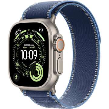 Apple Watch Ultra 3 Cellular 49mm Natural Titanium Case with Blue/Bright Blue Trail Loop S/M Apple Watch Ultra 3 Cellular 49mm Natural Titanium Case with Blue/Bright Blue Trail Loop S/M