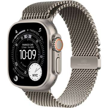 Apple Watch Ultra 3 Cellular 49mm Natural Titanium Case with Natural Titanium Milanese Loop Large Apple Watch Ultra 3 Cellular 49mm Natural Titanium Case with Natural Titanium Milanese Loop Large