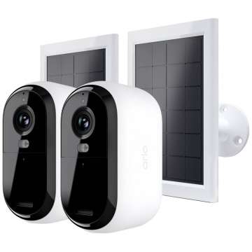 Arlo Essential (Gen.2) Bundle 2K Outdoor Security Camera (2 Camera Kit) + (2 Essential Solar Panel Charger) White