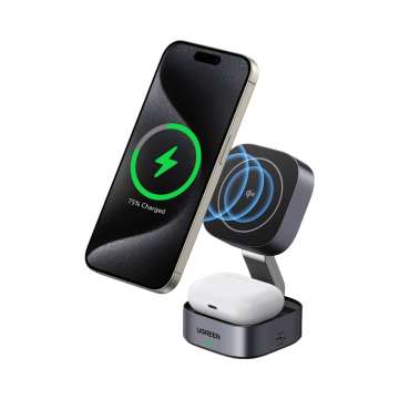 UGREEN Qi2 15W MagFlow 2-in-1 Wireless Charger Grey