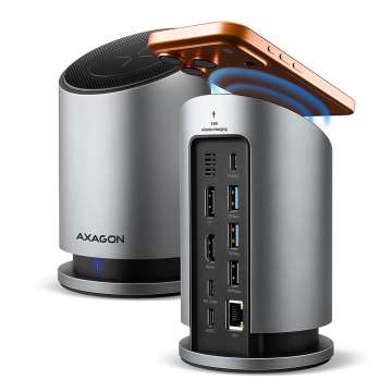 AXAGON HMC-WL9 9in1 hub USB-C 10 Gbps Wireless Charging Grey
