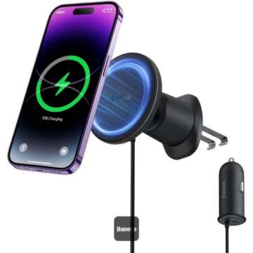 Baseus CW01 15W + 25W Magnetic Wireless Charging Car Mount + Charger Black