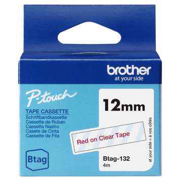 Brother BTAG-132 Címketekercs (12mm) Red on Clear - 4m Brother BTAG-132 Címketekercs (12mm) Red on Clear - 4m