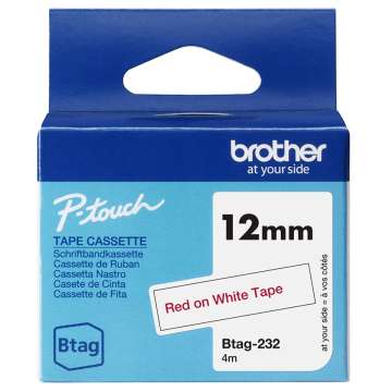 Brother BTAG-232 Címketekercs (12mm) Red on White - 4m