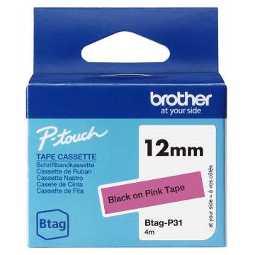 Brother BTAG-P31 Címketekercs (12mm) Black on Pink - 4m