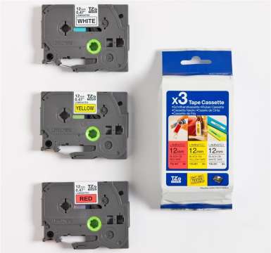 Brother TZE-31M3 laminált P-touch szalag (12mm) Black on Red/Yellow/White - 8m