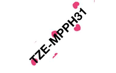 Brother TZe-MPPH31 laminált P-touch szalag (12mm) Black on Pink Heart - 4m Brother TZe-MPPH31 laminált P-touch szalag (12mm) Black on Pink Heart - 4m