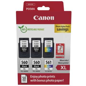 Canon 2xPG-560 XL + CL-561 XL Multipack tintapatron + Photo Paper Value Pack Canon 2xPG-560 XL + CL-561 XL Multipack tintapatron + Photo Paper Value Pack
