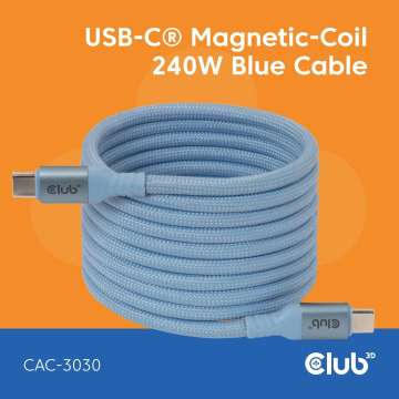 Club3D CAC-3030 USB-C Magnetic-Coil 240W Cable 2m Blue