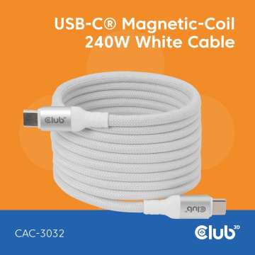 Club3D CAC-3032 USB-C Magnetic-Coil 240W Cable 2m White
