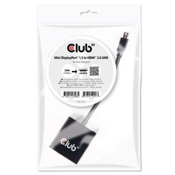 Club3D Mini DisplayPort 1.2 to HDMI 2.0 UHD Active Adapter Black Club3D Mini DisplayPort 1.2 to HDMI 2.0 UHD Active Adapter Black