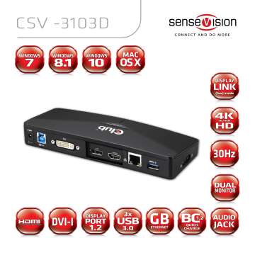Club3D SenseVision USB3.0 4K Docking Station Club3D SenseVision USB3.0 4K Docking Station