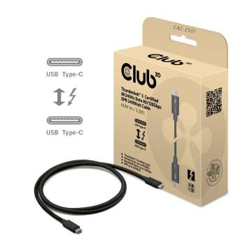 Club3D Thunderbolt 5 Certified 8K240Hz Data 80/120 Gbps EPR 240 Watt Cable 1m Black