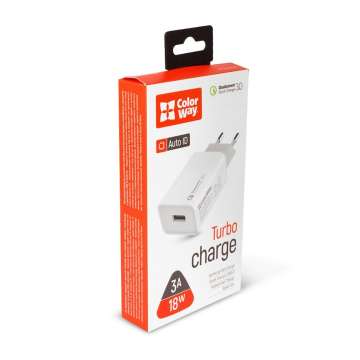 ColorWay USB töltő adapter 1USB Quick Charge 3.0 (18W) White ColorWay USB töltő adapter 1USB Quick Charge 3.0 (18W) White