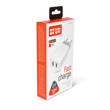 ColorWay USB töltő adapter 2USB AUTO ID 2.1A (10W) White ColorWay USB töltő adapter 2USB AUTO ID 2.1A (10W) White