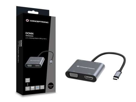 Conceptronic DONN16G 4in1 USB3.2 Gen 1 Docking Station Grey