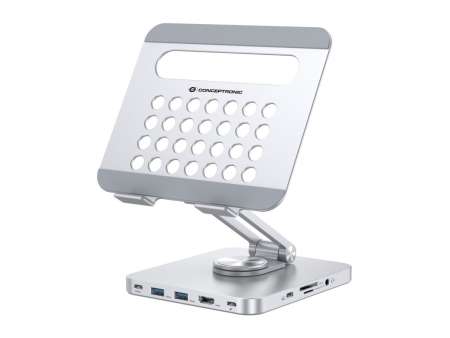 Conceptronic DONN26G Tablet Stand with 8-in-1 USB 3.2 Gen 1 Docking Station