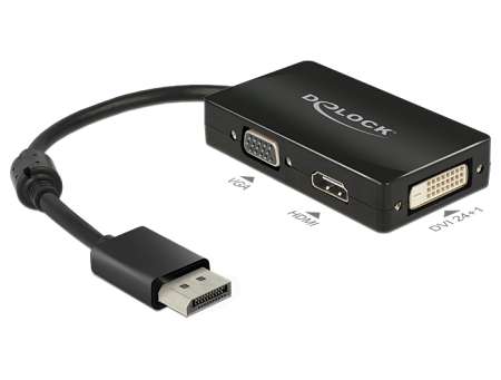 DeLock Adapter Displayport 1.1 male > VGA / HDMI / DVI female Passive Black