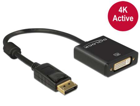 DeLock Displayport 1.2 male > DVI-I (Dual Link) (24+5) female 4K Active Adapter Black