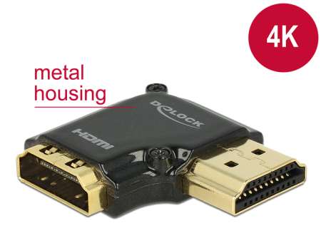 DeLock Adapter High Speed HDMI with Ethernet – HDMI-A female > HDMI-A male 4K 90° angled right Black DeLock Adapter High Speed HDMI with Ethernet – HDMI-A female > HDMI-A male 4K 90° angled right Black