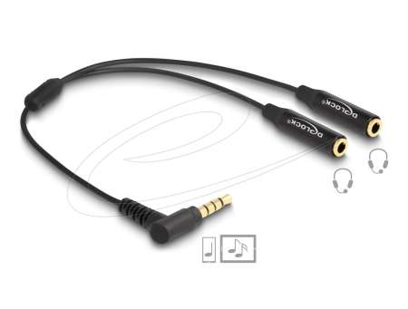 DeLock Audio Splitter stereo jack male 3.5 mm to 2 x stereo jack female 3.5 mm 4 pin angled Black