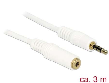 DeLock Audio Stereo Jack 3.5 mm male / female IPhone 4pin 3m Extension Cable 3m White DeLock Audio Stereo Jack 3.5 mm male / female IPhone 4pin 3m Extension Cable 3m White