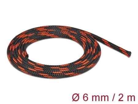 DeLock Braided Sleeve stretchable 2mx6mm Black/Red DeLock Braided Sleeve stretchable 2mx6mm Black/Red