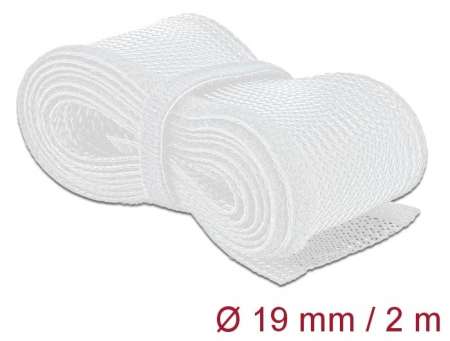 DeLock Braided Sleeving with Hook-and-Loop Fastener 2mx19mm White