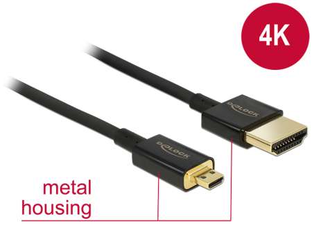 DeLock Cable High Speed HDMI with Ethernet - HDMI-A male > HDMI Micro-D male 3D 4K 0,5m Slim High Quality