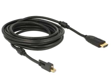 DeLock Cable mini Displayport 1.2 male with screw > HDMI male 4K Active Black 5m DeLock Cable mini Displayport 1.2 male with screw > HDMI male 4K Active Black 5m